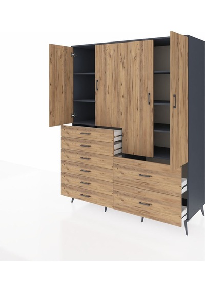 Kronos Gardrop 7 Raflı 8 Çekmeceli 4 Kapaklı 176x59x221 Antrasit-çam Çam Kronos Gardrop 7 Raflı 8 Çekmeceli 4 Kapaklı 176x59x221 Antrasit-çam Çam