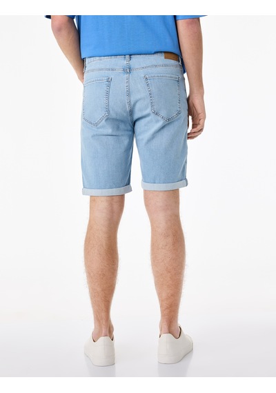 Koton Normal Bel Pamuklu Bermuda Slim Fit Jean Şort Açık İndigo 6sam40285nd