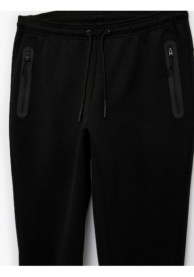 Koton Cepli Beli Bağcıklı Tapered Fit Spor Eşofman Altı Siyah 6wam40123nk Siyah