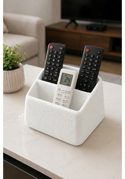 Masa Üstü Kumandalık Organizer Çok Bölmeli Tv Klima Kumanda Standı Düzenleyici 16x13x9.6 Cm Beyaz