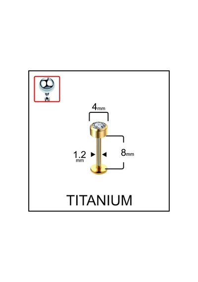 %100 G23 Titanyum Tek Taş Disk Titanyum Kıkırdak Tragus Labret Piercing Beyaz Altın