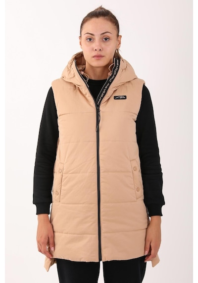 Maraton Sportswear Comfort Kadın Kapşonlu Kolsuz Basic Bej Yelek 21402-bej Bej