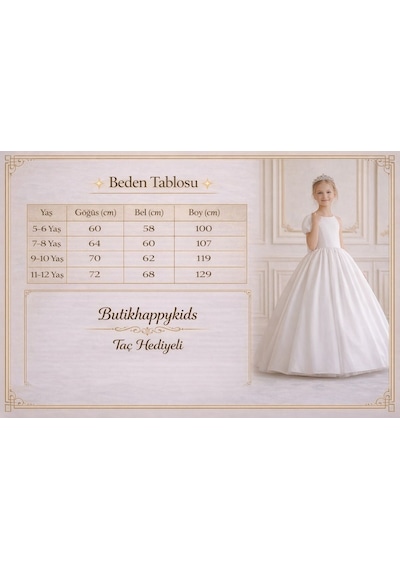 Butikhappykids Kız Çocuk Abiye Beyaz Prenses Abiye Elbise Kabarık Kasnaklı Taç Hediyeli 5-12 Yaş Butikhappykids Kız Çocuk Abiye Beyaz Prenses Abiye Elbise Kabarık Kasnaklı Taç Hediyeli 5-12 Yaş