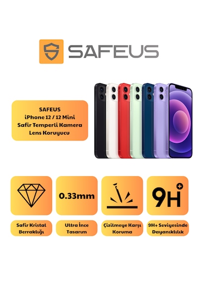 Safeus Safir Temperli Kamera Lens Koruyucu Apple Uyumlu iPhone 12 Ve Mini İle Beyaz