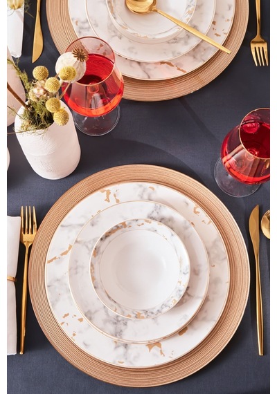 Karaca  Forever Bone Marble 24 Parça 6 Kişilik Yemek Takımı