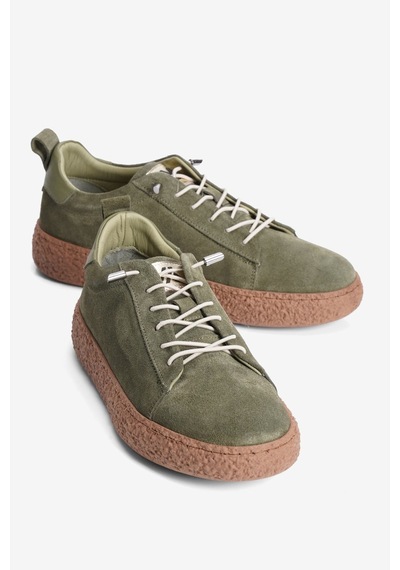 Mubiano Kadın Hakiki Süet Sneaker Lastik Bağcıklı Krep Taban Roan Haki