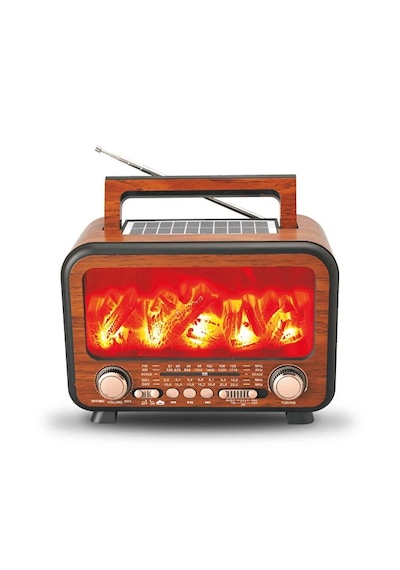 Güneş Enerjili Nostaljik Alev Efektli Şömine Tasarım Bluetooth Hoparlör Radyo