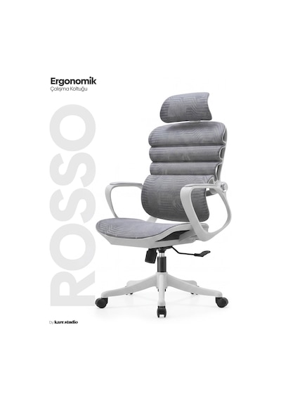 Rosso Ergonomik Çalışma Koltuğu - Sabit Kolçak - Gri