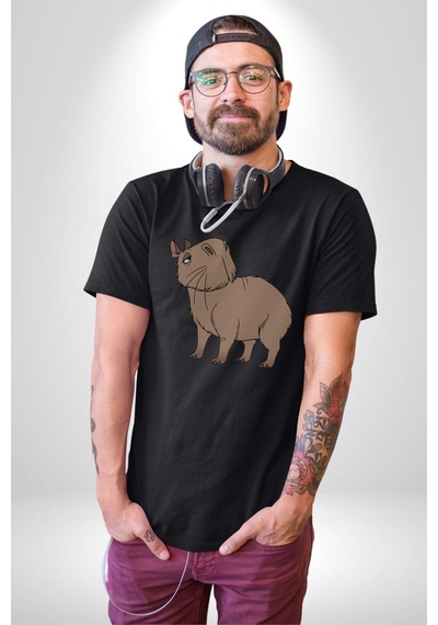 Chispi Unisex Unisex Siyah Organik Baskılı T-shirt Penye Yüksek Kalite Siyah