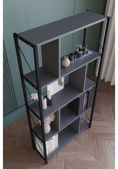 5 Raflı Metal Large Kitaplık Dekoratif Kitaplık Antrasit