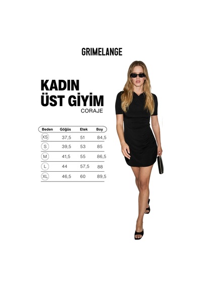 Grımelange Coraje Kadın Yumuşak Ve Esnek Kumaşlı Kruvaze Yakalı Büzgü Detaylı Mini Siyah Elbise