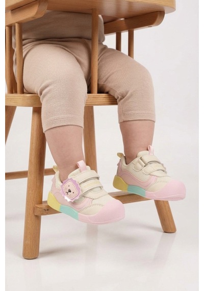 Marcokids Bej-pembe Cırtlı Fileli Anatomik Bebek İlk Adım Ayakkabı 26y704