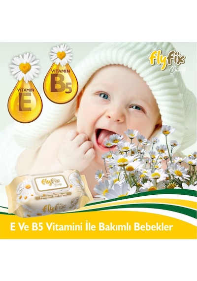Flyfix Daisy 12 Li 1200 Yaprak Islak Mendil Bebek Havlusu Papatya Kokulu