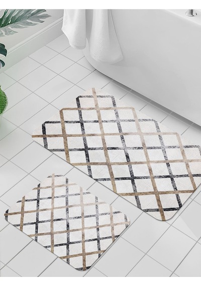 Dijital Baskılı Yıkanabilir Kaymaz Taban 2li Banyo Halısı Paspas Klozet Takımı 4011b