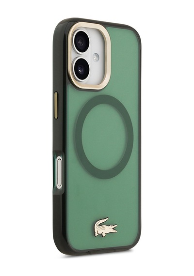 Apple Uyumlu iPhone 17 Kılıf Lacoste Lisanslı M-safe Şarj Özellikli Gold Timsah Logolu Buzlu Kapak Yeşil Yeşil