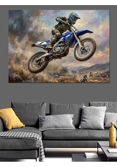 Havada Süzülen Modern Motosiklet Sürücüsü Dekoratif Kanvas - Mdf Ahşap Tablo