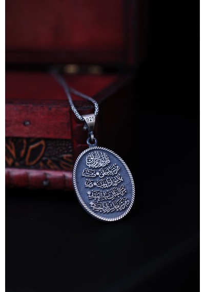 Encili Silver 925 Ayar Gümüş Felak Suresi Model Erkek Kolye Gümüş