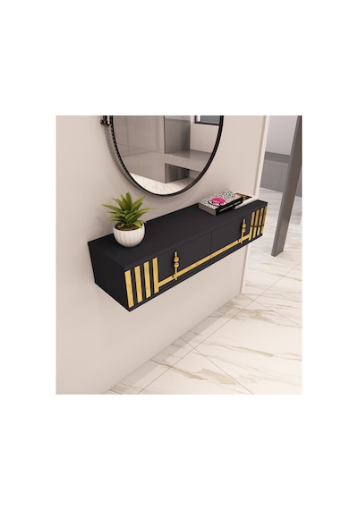 Perla 90 Cm Duvara Monte 2 Kapaklı Raflı Makyaj Masası Dresuar Antrasit-altın Antrasit-altın Perla 90 Cm Duvara Monte 2 Kapaklı Raflı Makyaj Masası Dresuar Antrasit-altın Antrasit-altın