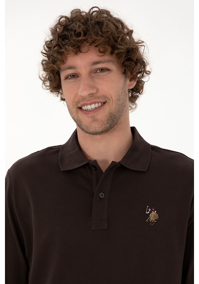 U.S. Polo Assn. Erkek Regular Fit Polo Yaka Koyu Kahverengi Basic Sweatshirt 50313772-VR084