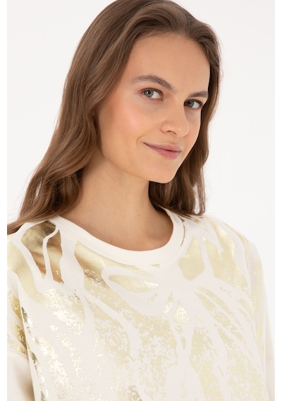 U.S. Polo Assn. Kadın Krem Jakarlı Bisiklet Yaka Sweatshirt 50312188-VR256