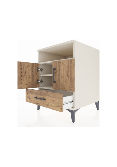 Kronos Komodin 3 Raflı Tek Çekmeceli 2 Kapaklı 60x59x80 Aytaşı-çam Aytası