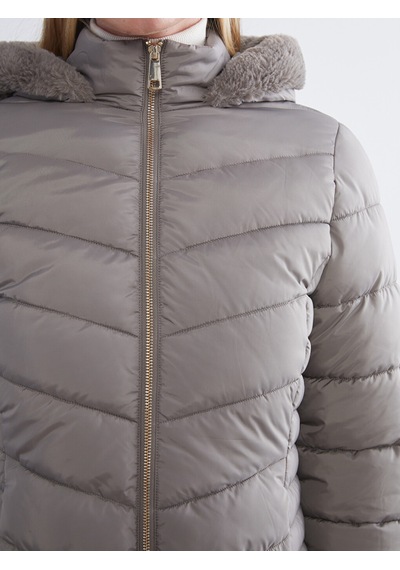 Lcwaıkıkı Classic Kahverengi Kürklü Kapüşonlu Kadın Şişme Mont
