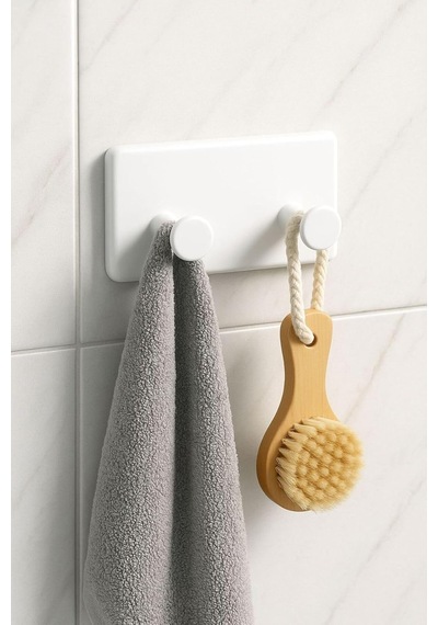 Banyor 6'lı Banyo Seti Yapışkanlı Banyo Düzenleyici Şampuanlık Diş Fırçalık Sabunluk Askılık Ta Beyaz