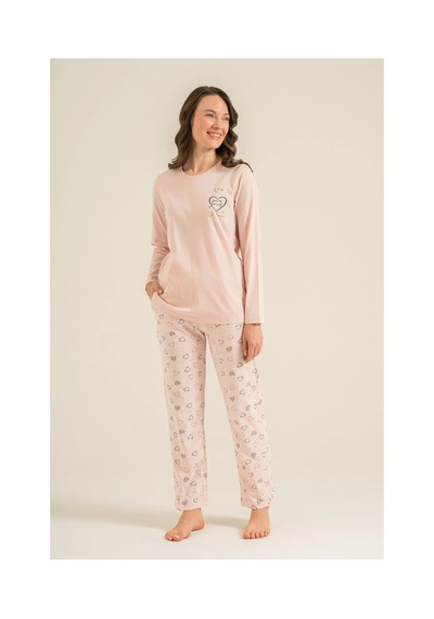 Angbutik Rolypoly Rp3902-s Kadın Uzun Kol Pijama Takım Pudra