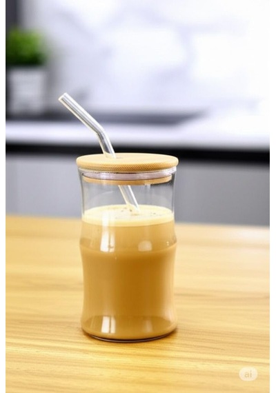 Paçi Bambu Kapaklı Cam Pipetli 330 Ml Borosilikat Bardak Diğer