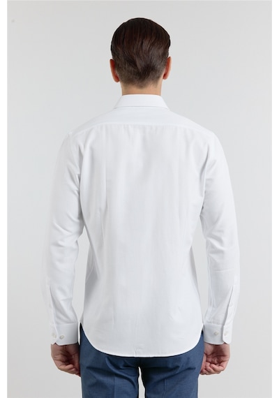 İmza Beyaz Sert Yaka Uzun Kol Cepsiz Slim Fit Pamuklu Gömlek 1004255284