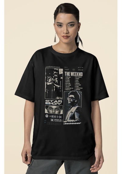 Tasarım The Weeknd Starboy Rapper Baskılı Unisex Oversize Şarkıcı Siyah
