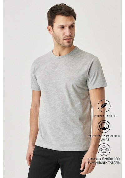 AC&Co / Altınyıldız Classics 4A4800000001GMJXS Slim Fit Bisiklet Yaka Pamuklu Erkek Tişört Gri Melanj