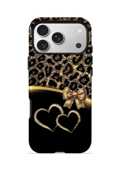 Velvoria Valestra Altın Kalpli Leopar Apple iPhone Uyumlu 17 Pro Darbe Korumalı Kılıf Valestra Select - Altın Kalpli Leopar