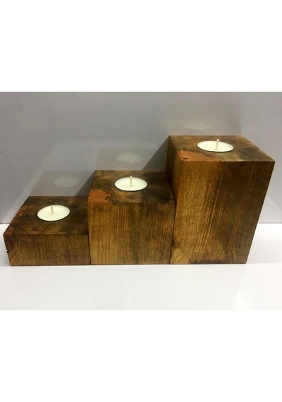 Bfdshop Dekoratif Ahşap Mumluk 3 Parça