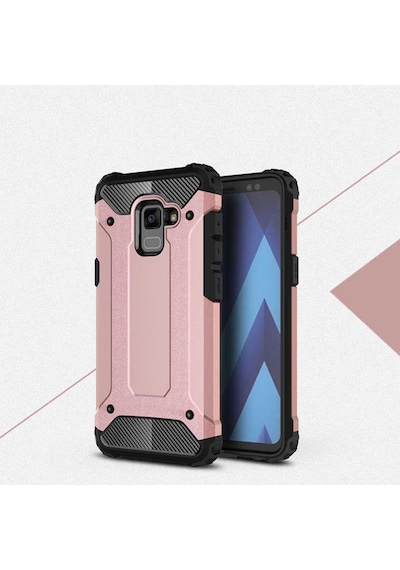 Noktaks - Samsung Galaxy Uyumlu A6 2018 - Kılıf Çift Katman Zırh Tank Crash Military Kapak - Rose Gold