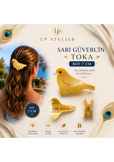 Sarı Güvercin Kemik Toka 7cm Açık Sarı