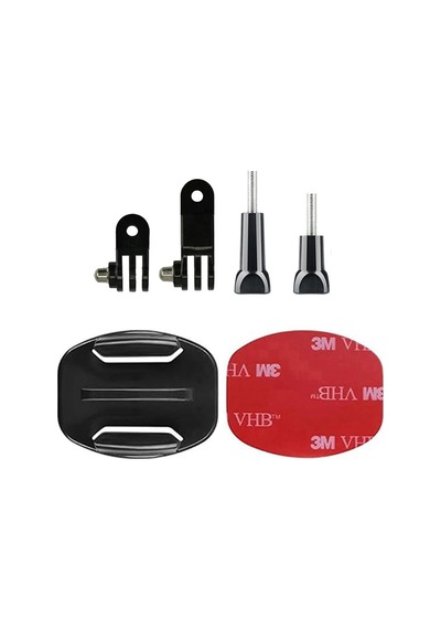 Gplus Bs06y 6 Parça Flat Zemin Düz Yüzey 3 Yollu Aksiyon Kamera Uyumlu 3m Yapışkan Motor Kask Bağlantı Seti Siyah