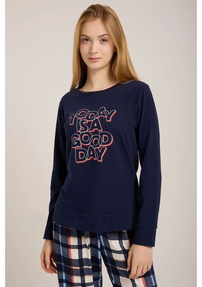 Lacivert Today Baskılı Pijama Takımı Yeşil