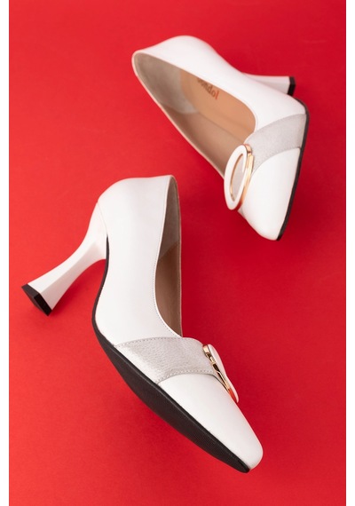 Gondol Kadın Hakiki Deri Stiletto Ayakkabı Ast.6201 Beyaz