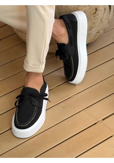 Roof Atelier Erkek Siyah Triko Kalın Taban Loafer Ayakkabı - 2602 - Triko Siyah