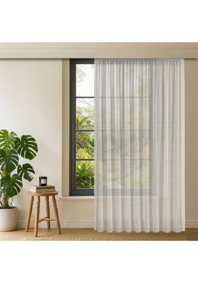 Fabric Design Lüks İpeksi Dokulu Bambu Kırışmaz Ütü Gerektirmez Krem 500 X 270 Normal Pile 1 X 2.5 Yüksek Kaliteli Tül Perde Çok Renkli