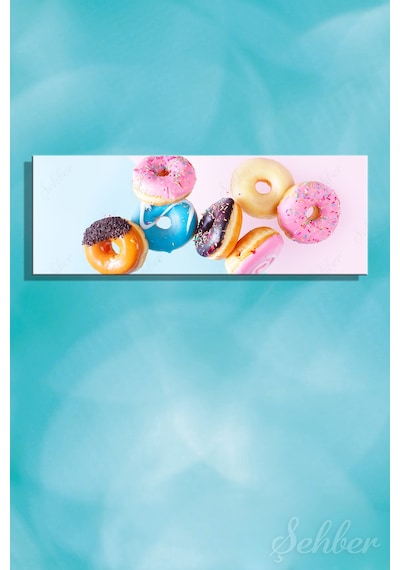 Pembe, Mavi, Çikolatalı Ve Sade Renkli Glazürlü Ve Granüllü Donut'lar Yatay Kanvas Tablo 4042 Çok Renkli