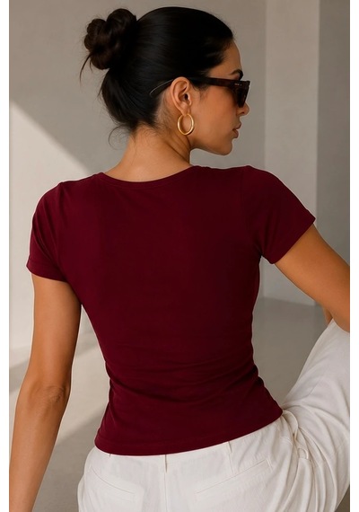 Bb Butik Basic Soft Touch Kare Yaka Body Tulum Astarlı Md3535 Bordo