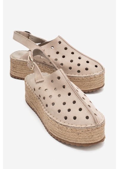 Luvishoes Fraga Bej Süet Hakiki Deri Kadın Hasır Dolgu Taban Sandalet Bej