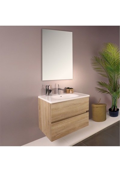Kobos Simple 80 Cm Çekmeceli Banyo Dolabı Seti Light Walnut Ahşap Kobos Simple 80 Cm Çekmeceli Banyo Dolabı Seti Light Walnut Ahşap