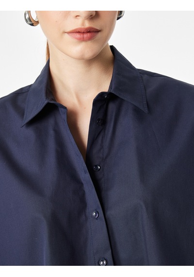Koton Pamuklu Boxy Fit Kolsuz Poplin Gömlek Lacivert 7wak60150pw