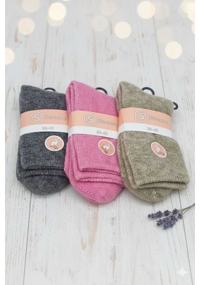 Angora Yün Çorap 3 Adet Kahverengi/sütlü Kahve/pembe