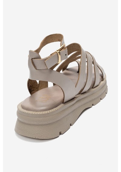 Luvi Shoes Elsa Krem Hakiki Deri Çok Bantlı Kadın Parmak Arası Sandalet