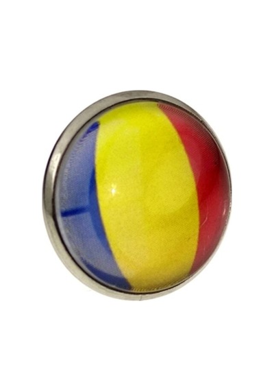 Romanya Romania Bayrak Rozeti - Paslanmaz Çelik Yuvarlak Yaka Rozeti Çok Renkli
