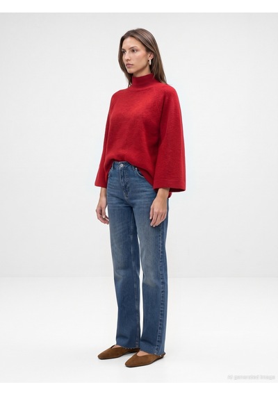 Dilvin 72378 %100 Pamuk Wide Leg Jean Kırmızı